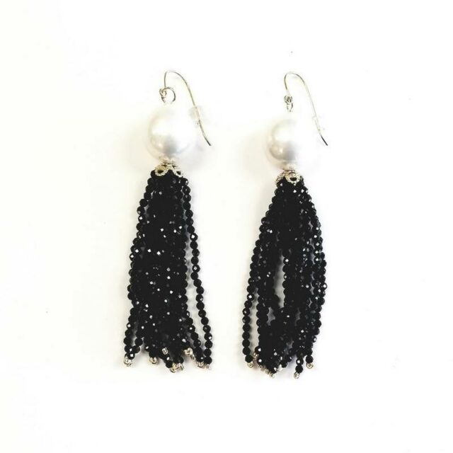 18K Yellow Gold Pearl And Black Spinel Drop Earrings