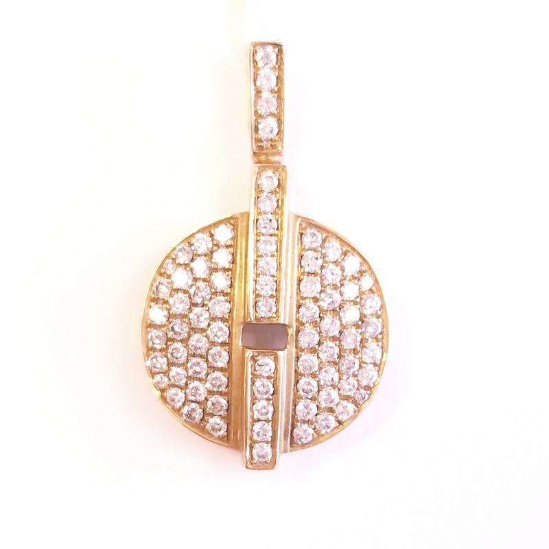 18K Yellow Gold Round Diamond Pave Disk Pendant