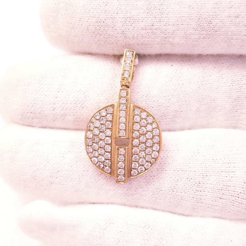 18K Yellow Gold Round Diamond Pave Disk Pendant