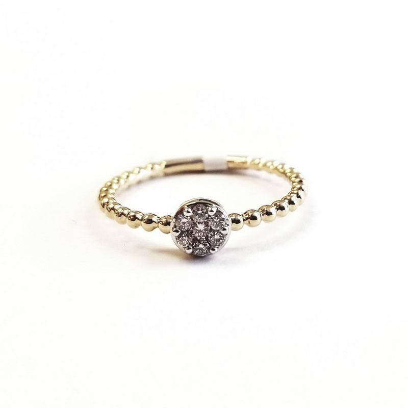 18K Yellow Gold Small Beaded Ring with Central Diamonds