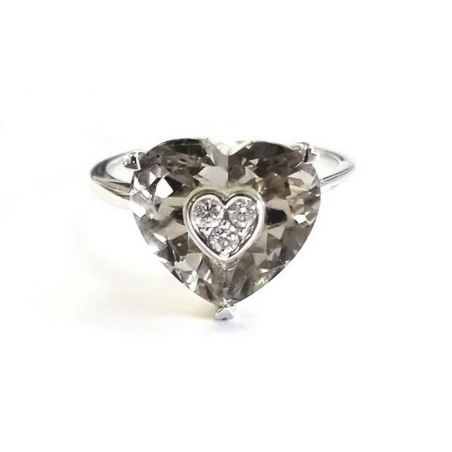 18K White Gold Smoky Topaz Heart Ring with Diamonds