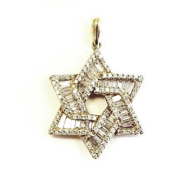 18K Yellow Gold Star of David Diamond Pendant