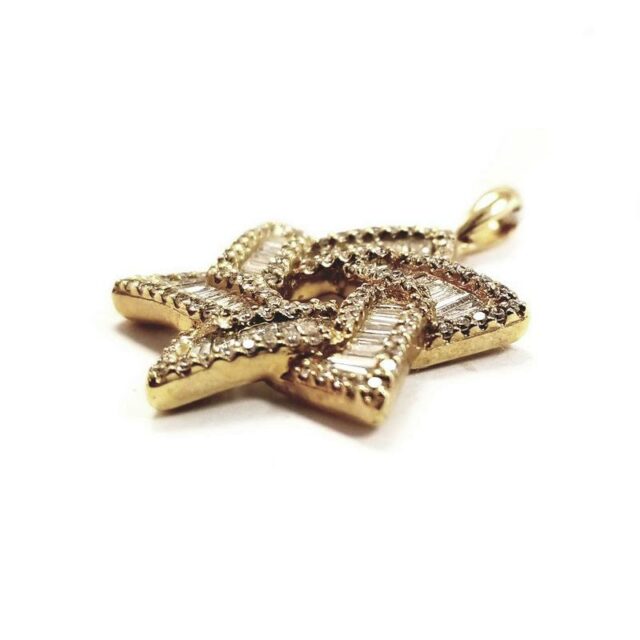 18K Yellow Gold Star of David Diamond Pendant