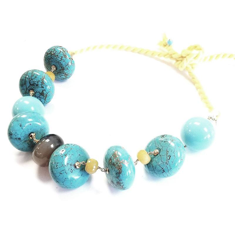 Amle Gold Plated 925 Sterling Silver Beaded Turquoise Necklace