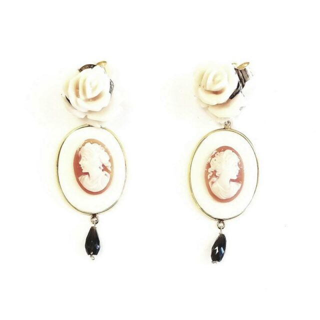 Amle Gold Plated 925 Sterling Silver Ceramic Faces Earrings