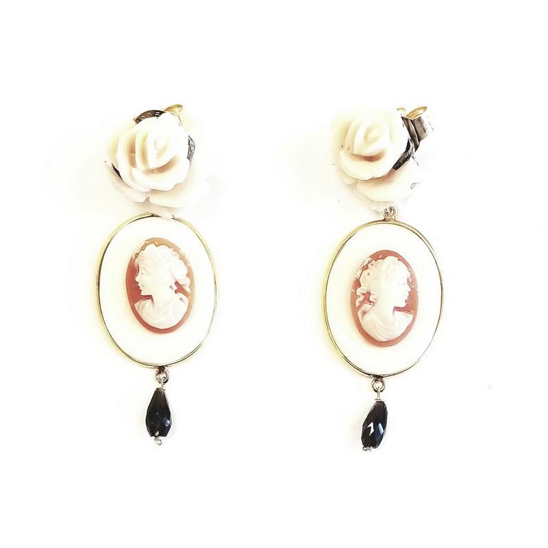 Amle Gold Plated 925 Sterling Silver Ceramic Faces Earrings