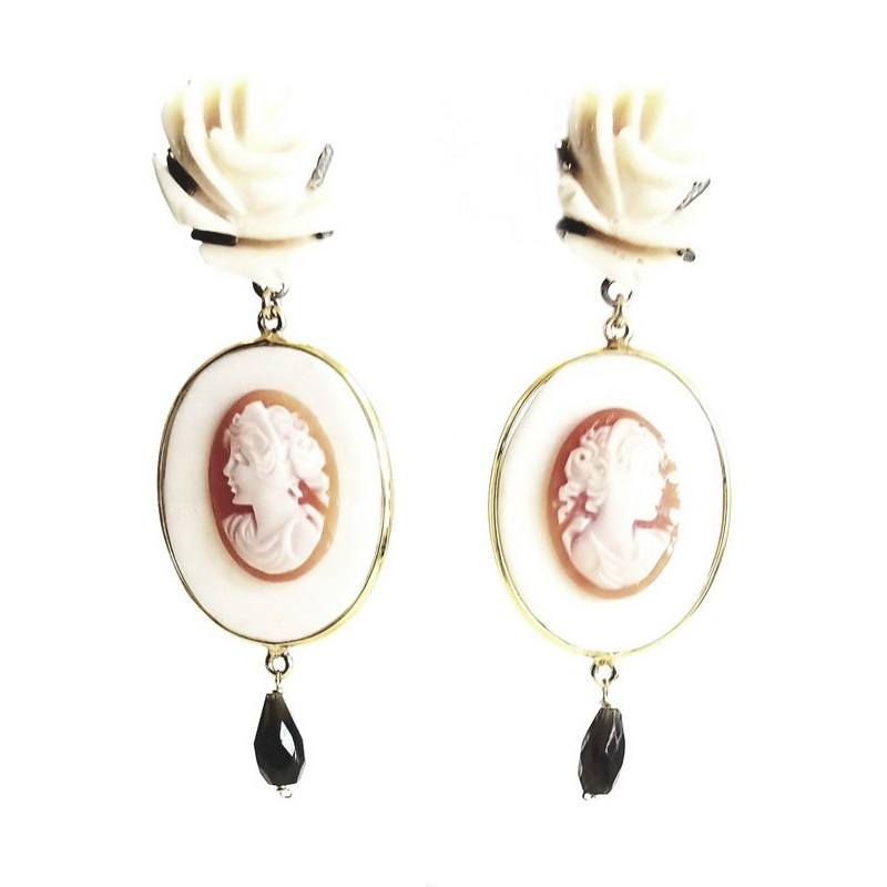Amle Gold Plated 925 Sterling Silver Ceramic Faces Earrings