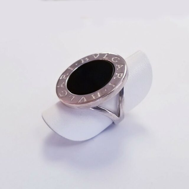 Bulgari Bulgari Collection 18K White Gold Split Shank Ring with Black Onyx