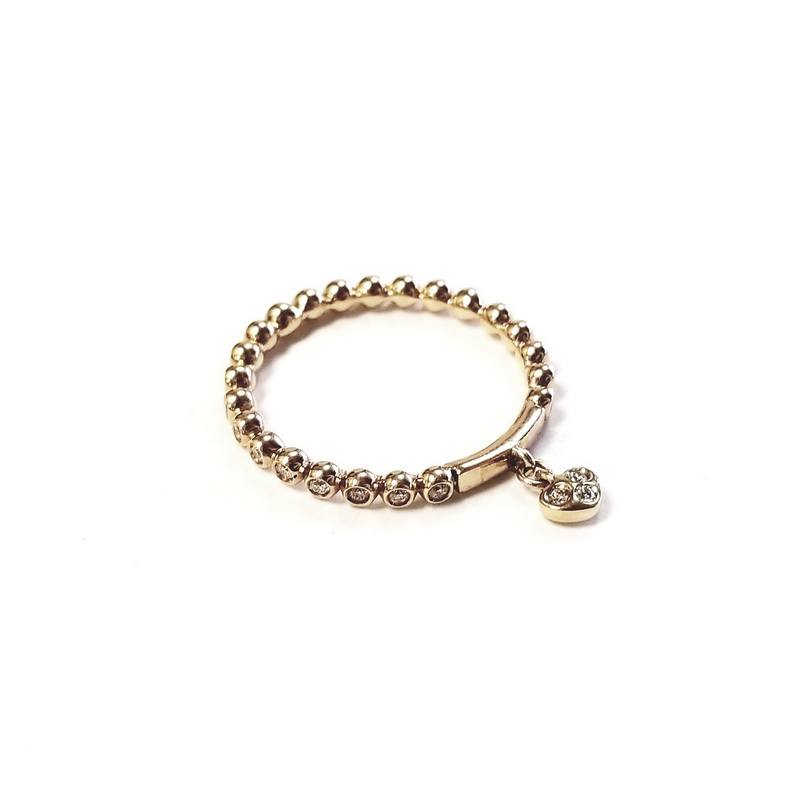 Casato 18K Rose Gold Beaded Ring with Heart Charm Ring and Diamonds