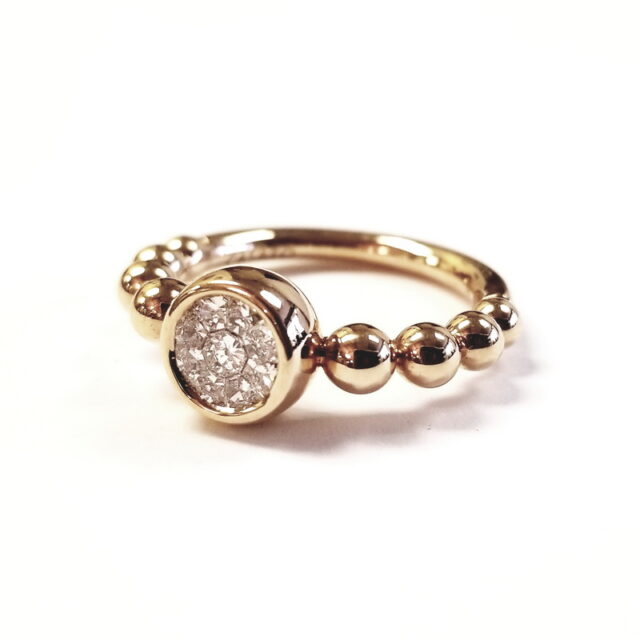 Casato 18K Rose Gold Semi Beaded Ring with Diamond Center