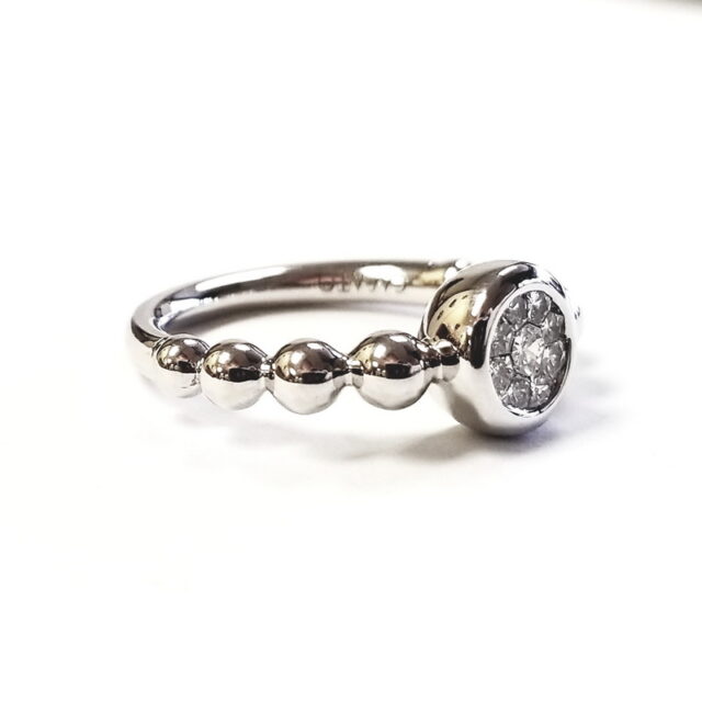 Casato 18K White Gold Semi Beaded Ring with Diamond Center