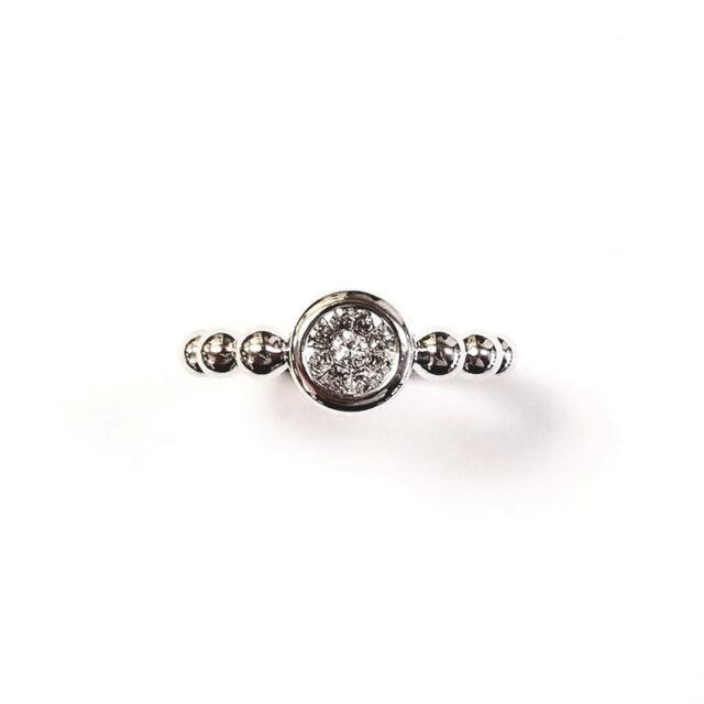 Casato 18K White Gold Semi Beaded Ring with Diamond Center