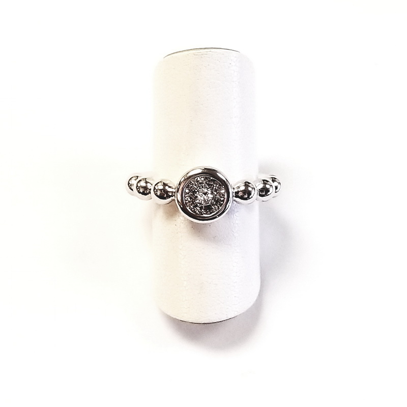 Casato 18K White Gold Semi Beaded Ring with Diamond Center