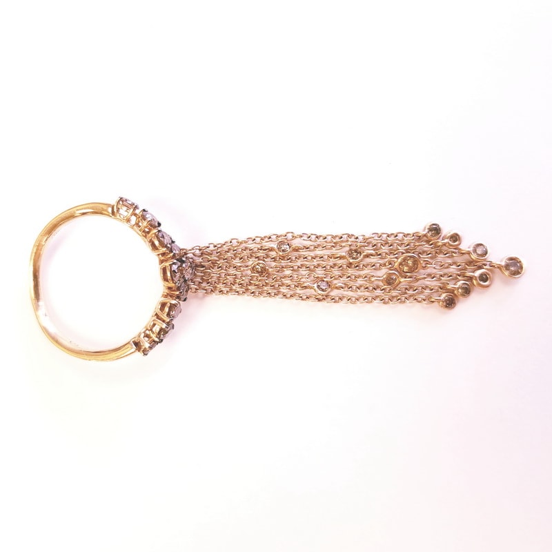 Casato Daphne Demoiselle Collection 18K Rose Gold Thin Genuine Diamonds Band Ring With Diamond Fringe