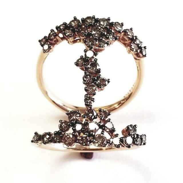 Casato Miss Chi Collection 18K Rose Gold Band Ring with Genuine Brown Diamonds