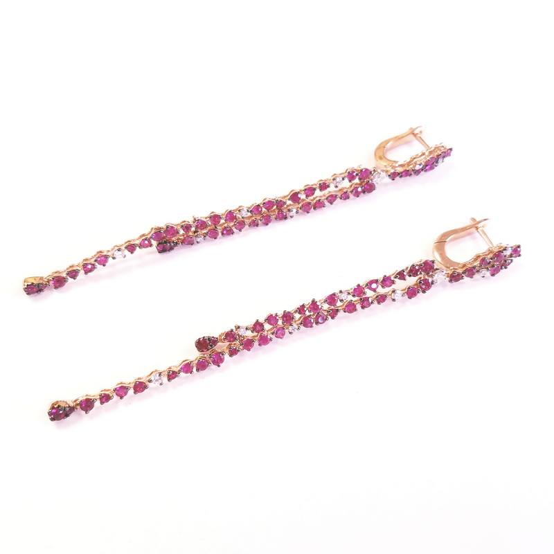 Casato Miss Chi Collection 18K Rose Gold Long Hanging Earrings With Diamonds And Rubies