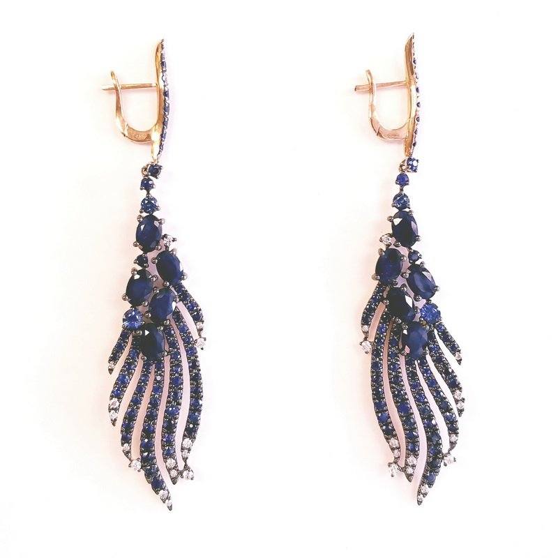 Casato Noor Collection 18K Rose Gold Hanging Earrings With Diamonds And Blue Sapphires