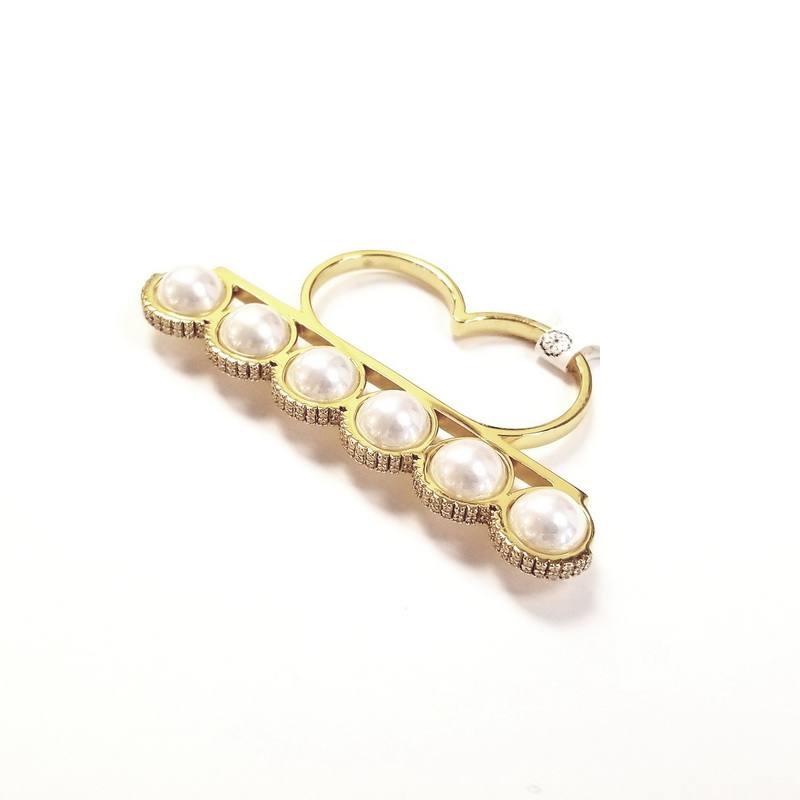 Cristina Sabatini 18K Gold Two Finger Ring with Pearls