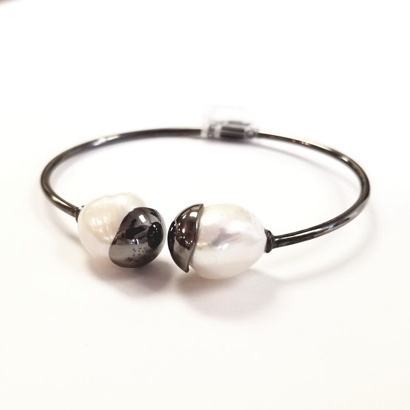 Cristina Sabatini Black Rhodium Freshwater Pearls Cuff Bracelet
