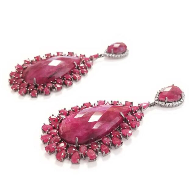 Cristina Sabatini Black Rhodium Plated Silver Draco Earrings With Red Rubies