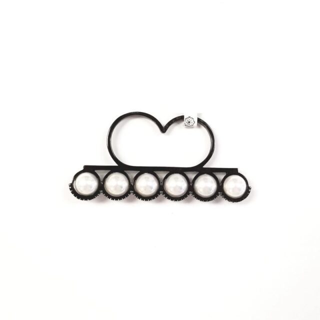 Cristina Sabatini Black Rhodium Two Finger Ring with Pearls