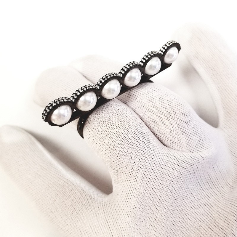 Cristina Sabatini Black Rhodium Two Finger Ring with Pearls