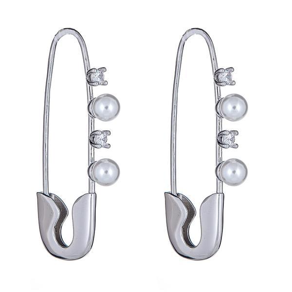 Cristina Sabatini Rhodium Plated Safety Pin Earrings