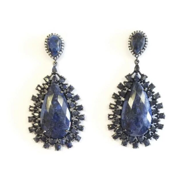 Cristina Sabatini Rhodium Plated Silver Draco Earrings With Sapphire