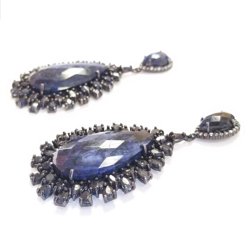 Cristina Sabatini Rhodium Plated Silver Draco Earrings With Sapphire