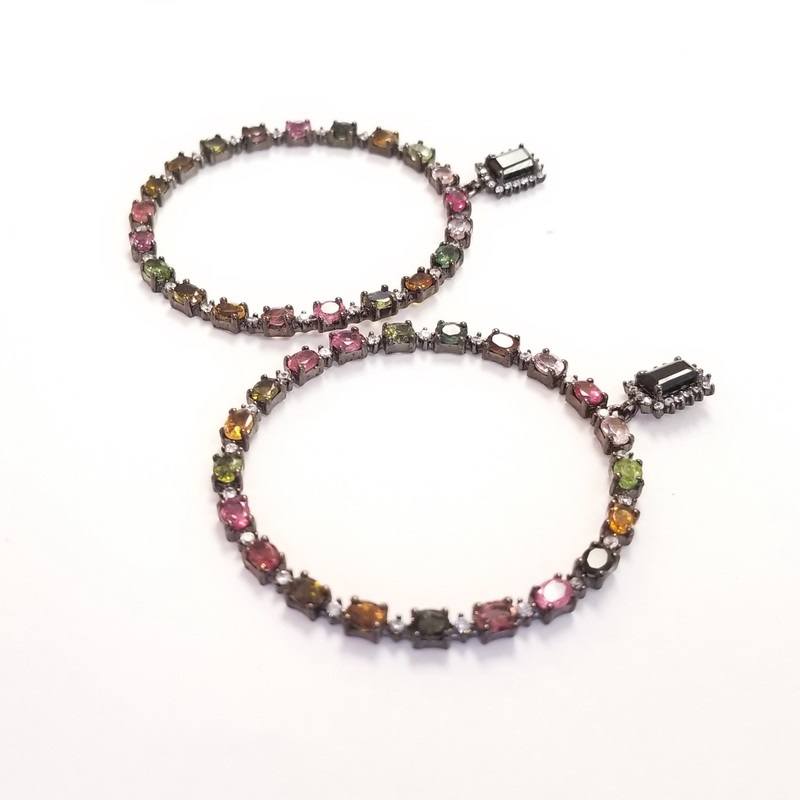 Cristina Sabatini Rhodium Plated Silver Multicolored Tourmaline Hoop Earrings