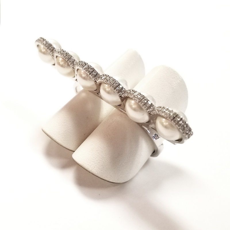 Cristina Sabatini Rhodium Plated Sterling Silver Two Finger Ring with Pearls