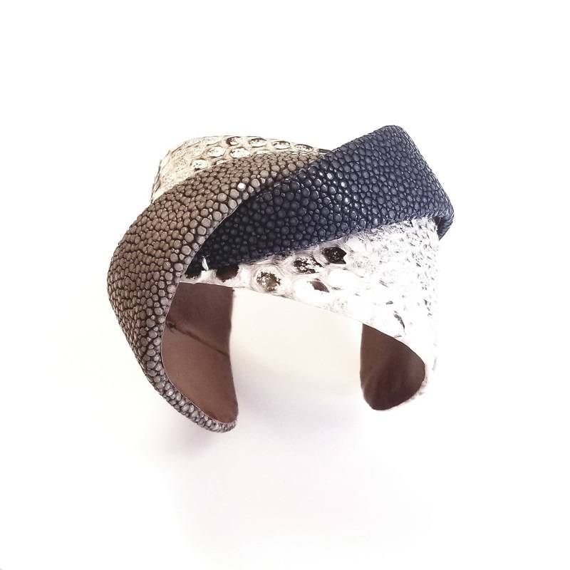 Cristina Sabatini Snake and Stingray Skin Bangle Bracelet