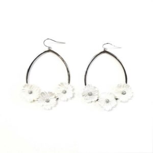 Silver Triple Flower Earrings With Pearl And Crystal