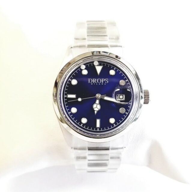 Drops Milano Royal Blue Plastic Quartz Watch with Clear Band