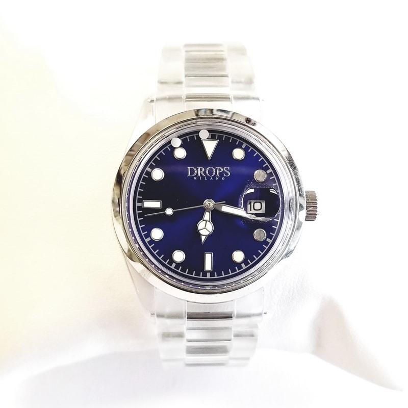 Drops Milano Royal Blue Plastic Quartz Watch with Clear Band