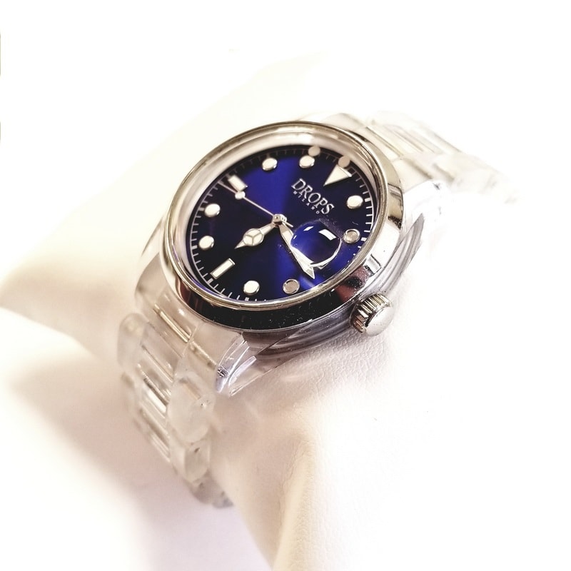 Drops Milano Royal Blue Plastic Quartz Watch with Clear Band