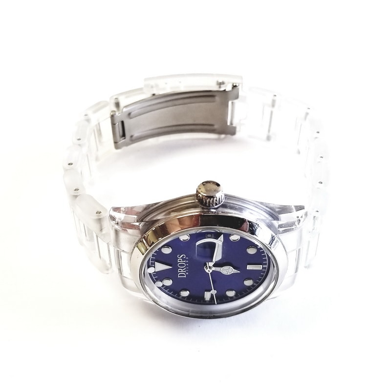 Drops Milano Royal Blue Plastic Quartz Watch with Clear Band