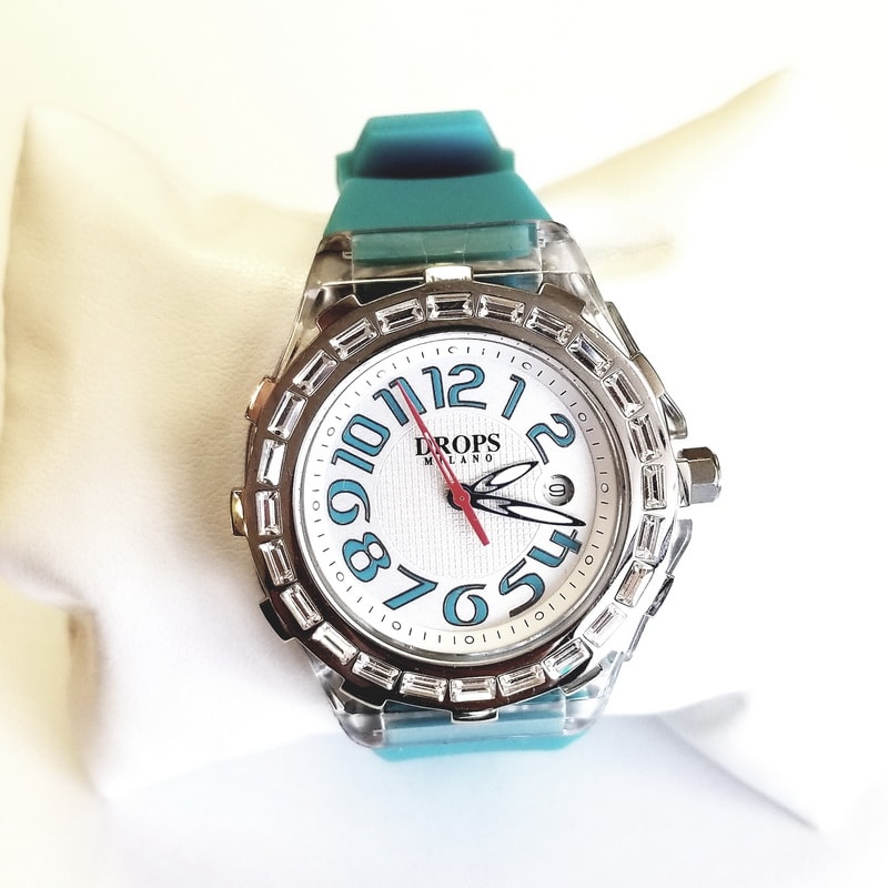 Drops Milano Silver Plastic Quartz Watch with Cerulean Band