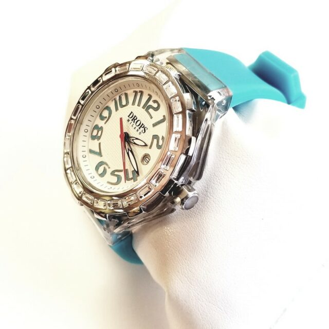 Drops Milano Silver Plastic Quartz Watch with Cerulean Band