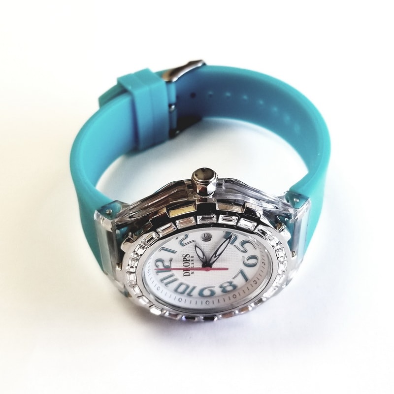 Drops Milano Silver Plastic Quartz Watch with Cerulean Band