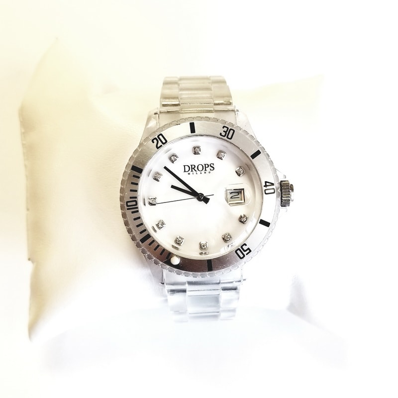 Drops Milano Silver Plastic Quartz Watch with Clear Band