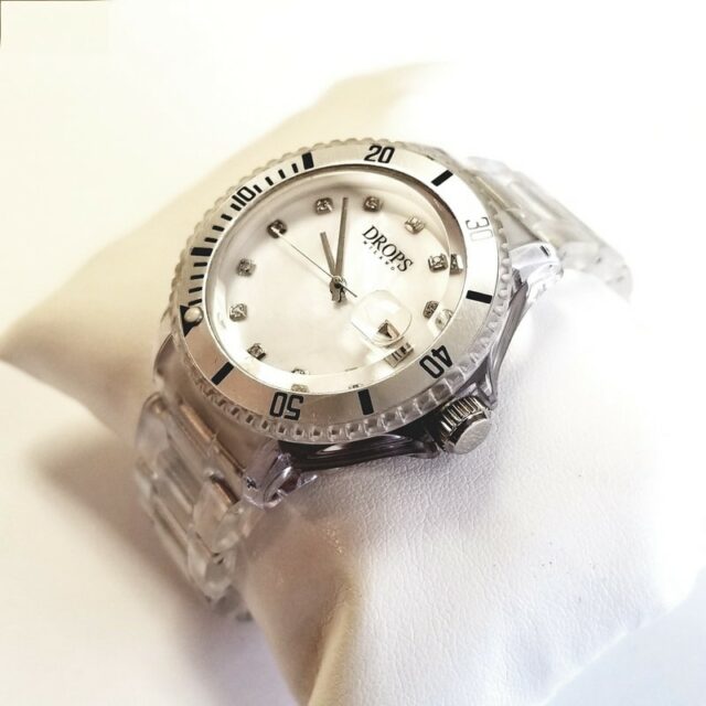 Drops Milano Silver Plastic Quartz Watch with Clear Band