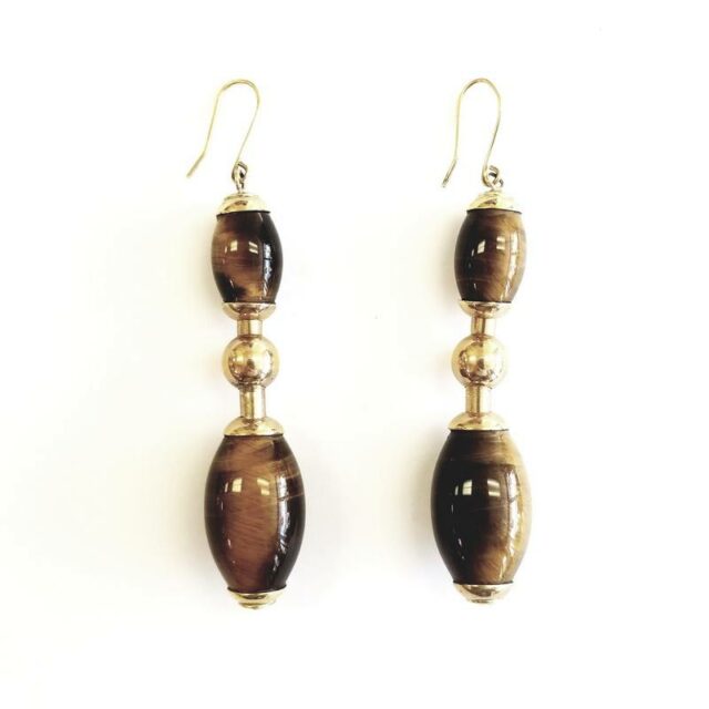 Faraone Mennella 18K Yellow Gold Tiger Eye Chandelier Earrings