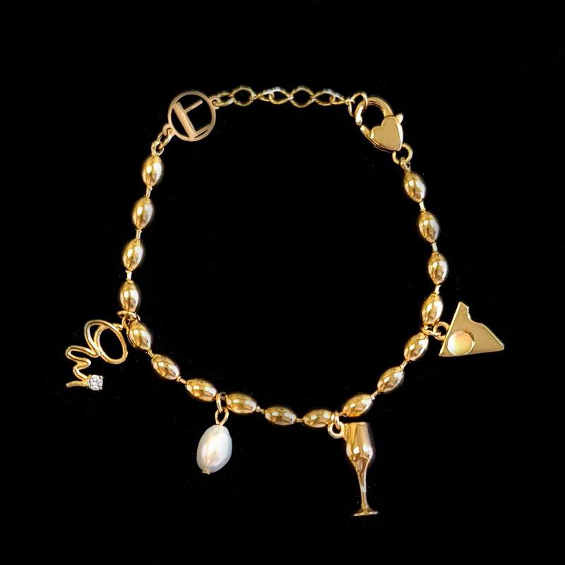 For Art’s Sake 18K Gold Plated Oui Charm Bracelet with Pearl