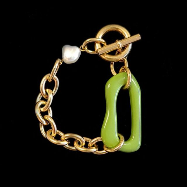 For Art’s Sake 18K Gold Plated Pearl and Olive Chain Bracelet