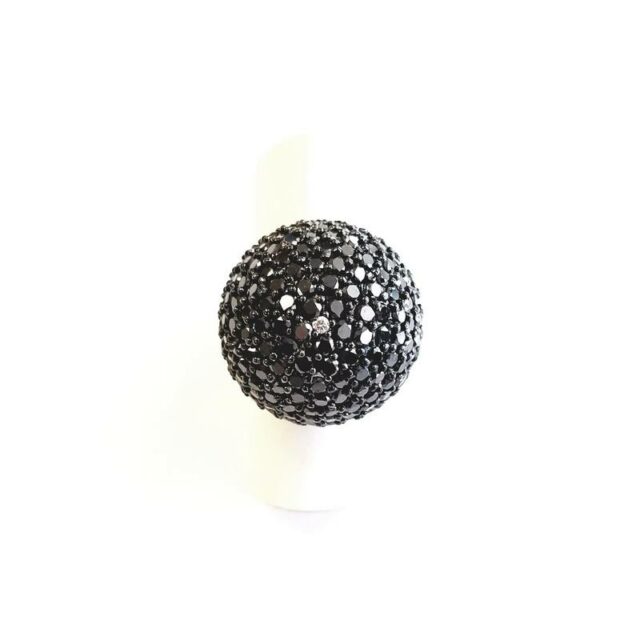 Gioielli D’Amo 14K White Gold Cluster Ball Ring with Black Diamonds