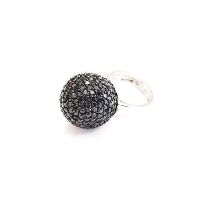 Gioielli D’Amo 14K White Gold Cluster Ball Ring with Black Diamonds