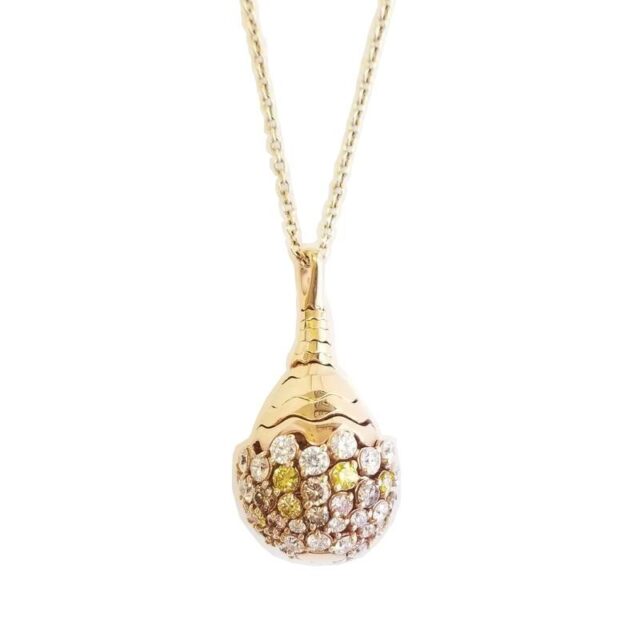 Gioielli D’Amo 18K Rose Gold Cluster Necklace with Multi Colored Diamonds