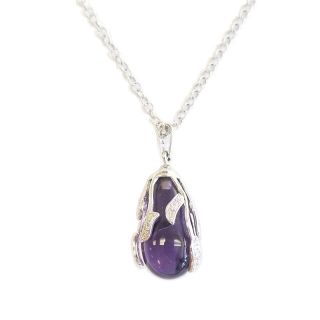 Gioielli D’Amo 18K White Gold Amethyst Necklace with White Diamond