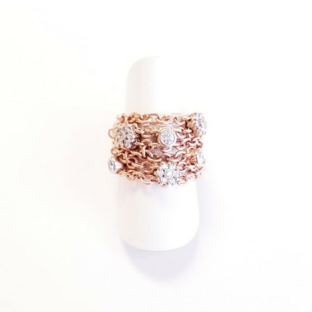 Gioielli D’Amo 18K Rose Gold Chain Cluster Ring with Diamonds